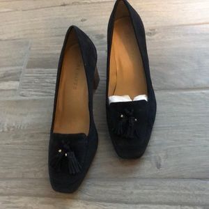 Talbots suede stack heel pumps